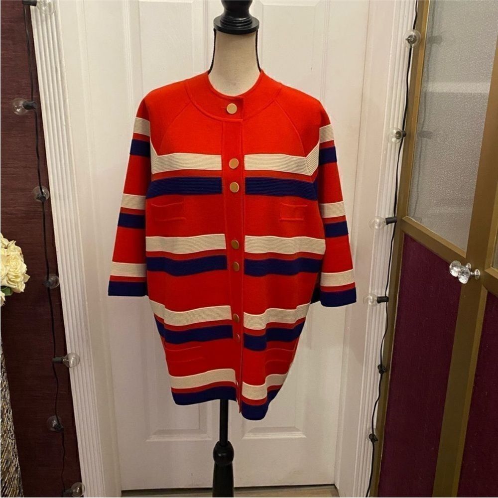 NWT Gucci Red and Blue Striped Cardigan  oversized Sweater, XS